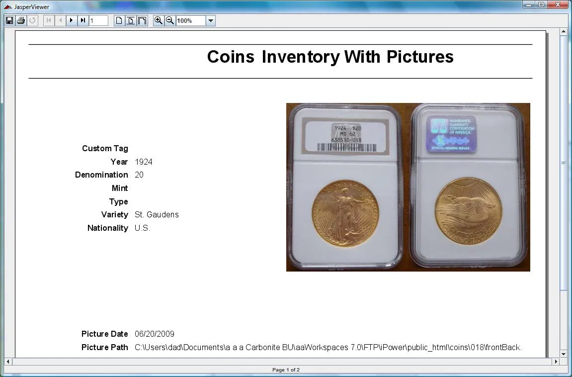NM Collecting Software Coins Inventory Report